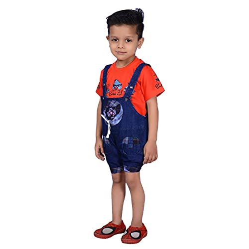 Image of FOCIL Baby Boy's and Baby Girl's Half Sleeve Fitta Denim Dungree With T-shirt for Kids
