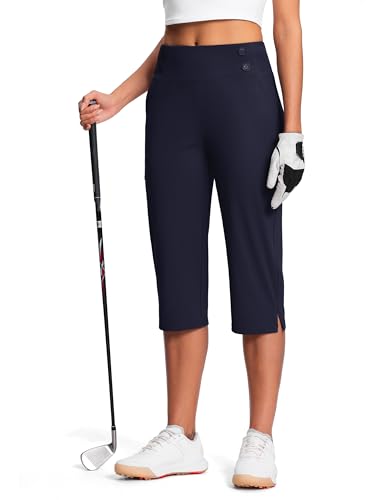 Iseegz 18' Dressy Capri Pants For Women High Waist Stretch Womens Golf Capris Pants For Summer With Pockets Work Casual Navy