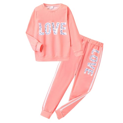 Image of Tween Girl's Letter Print Top + Jogger Pants 2 Piece Outfit Set Kids Clothing, Sizes 6-14 Years