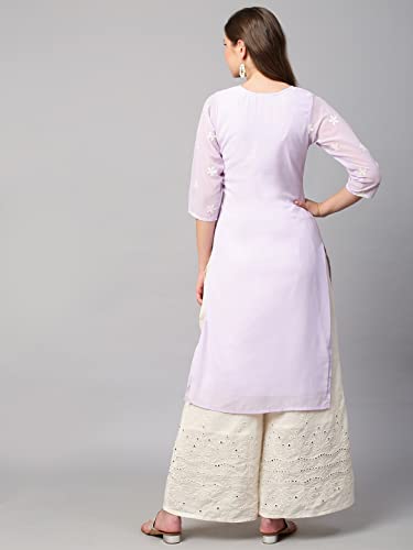 Image of RATAN Georgette Straight Lucknowi Chikankari Ethinic Wear Kurta for Women