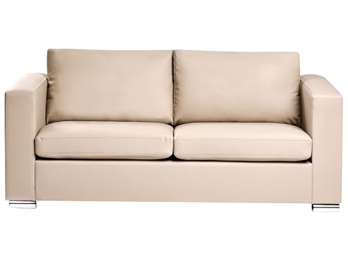 3-Sitzer Sofa Echtleder beige mit Breiten Armlehnen Edelstahlfüße modern Helsinki 3-Sitzer Sofa Echtleder beige mit Breiten Armlehnen Edelstahlfüße modern Helsinki