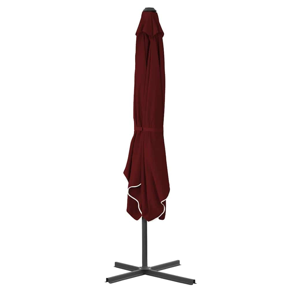 Parasol przeciwsłoneczny ze stalowym słupkiem, 250 x 250 cm, bordowy, wychylny, odporny na działanie promieni UV, wytrzymały stalowy stelaż i solidna podstawa krzyżowa, ochrona tarasu i