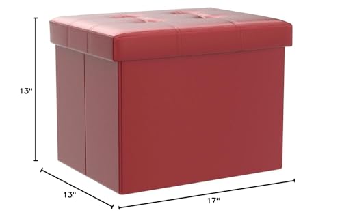 Image of Bsketa Storage Ottoman Bench,17 Inch Folding Leather Foot Rest Stool,Red | Ottoman with Storage, Thicker Foam Padded Seat, Living Room, Dorm, Bedroom, Load 330 lbs, Easy to install,17x13x13in