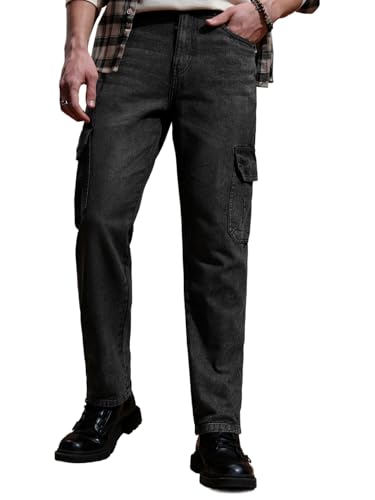 Image of Highlander Men Men's Relaxed-Fit Cargo Pocket Jeans | Clean Look | Cotton Comfort | Utility Style| Cargo Jeans for Man