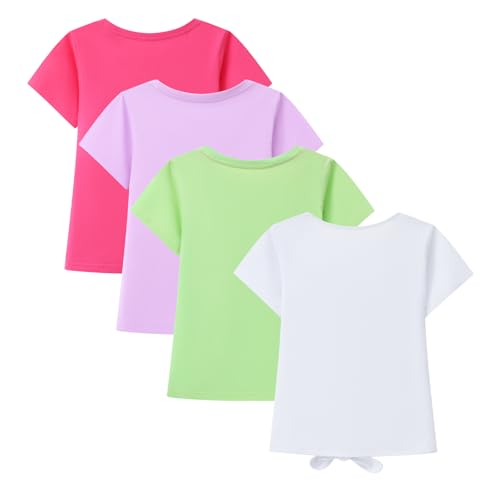 HILEELANG 4 Packs Girls Shirts Summer Short Sleeve Cotton Soft Plain Solid Pure Color Tops Tee Basic Shirts4