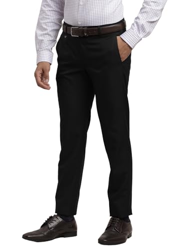 Image of Turtle Men Cotton Viscose Ultra Slim Fit Dobby Print Black Formal Trouser