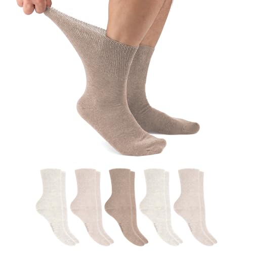 Footstar Calcetines diabéticos (6 pares) sin costuras sin cintura elástica para hombre y mujer, 6 Pares Beige (calcetines), 43-46