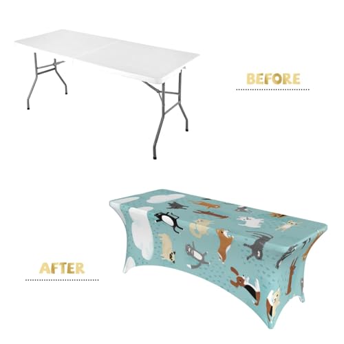 Housse de table rectangulaire extensible 1,8m EdWal en élasthanne à motif imprimé chat et chien
