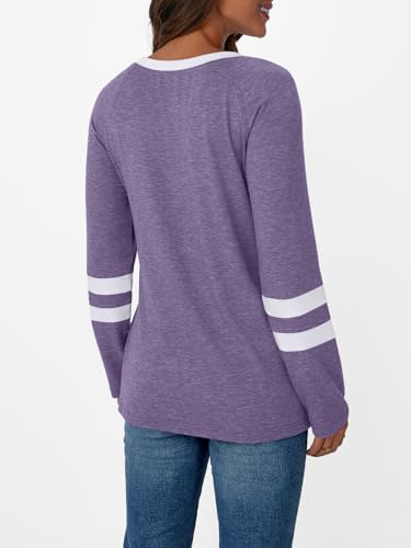 Image of AUTOMET Womens Color Block Long Sleeve Shirts Oversized Crewneck Casual Top