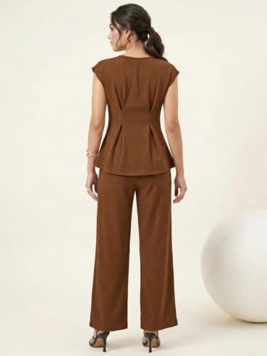Image of Selvia Women's Solid Wrap Style Top with Wide Leg Trousers Co-Ord Set
