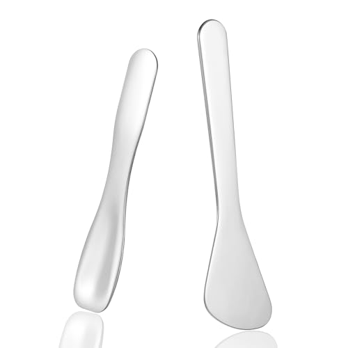 2PCS Face Spatula, Mini Skincare Lotion Cosmetic Spatulas for Skincare Creams, Makeup Mask Applicator Mixing and Sampling Eye Cream (Silver)