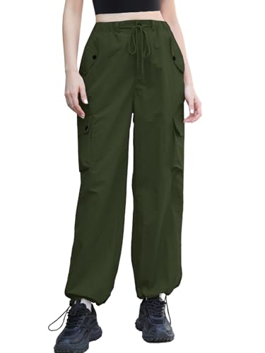 Image of Cromoncent Cargo Pants Girls & Women Parachute Pants Y2K Baggy Rave Clothes Waterproof with Pockets, 6 Years - 3XL