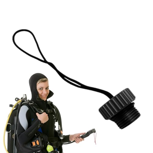 アルミタンクバルブキャップ - 工業用DINねじ込み式ダストプラグ、軽量カバー|ダイビングシリンダー保護、ロープ付き、バックマウントまたはサイドマウント設置用、ダイバー向けスキューバギアアクセサリー