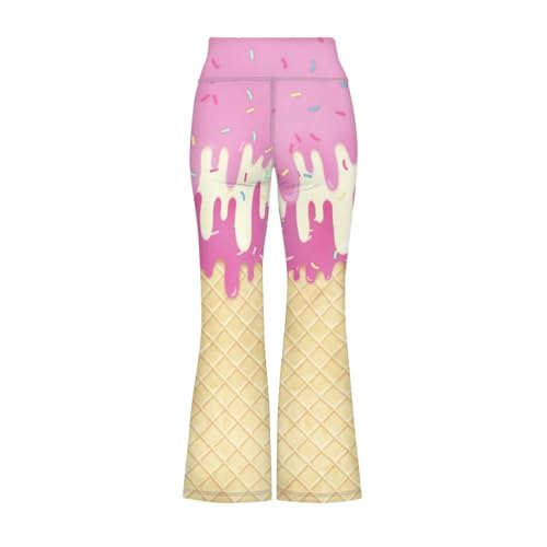 Ice Cream Girls High Waisted Flare Leggings Crossover Cute Wide Leg Full Length Yoga Pants3
