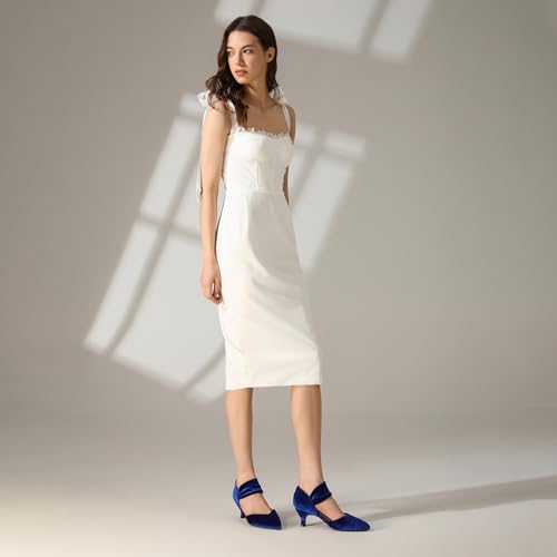 Image of RIBONGZ Kitten Heels for Women Closed Toe Comfortable Low Heels Pointed Toe Sexy Slip on Pumps Bridal Party Dressy Shoes