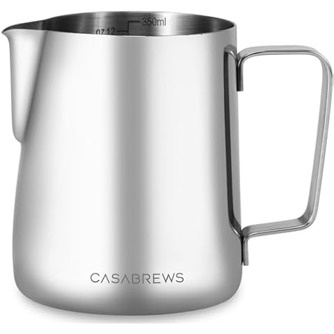 CASABREWS Milk Frothing Pitcher, Stainless Steel Steaming Pitcher with Sharp Spout, 350ml (12oz) Milk Frother Cup for Cappuccino or Latte Art, Espresso Machine Accessories for Barista Cover