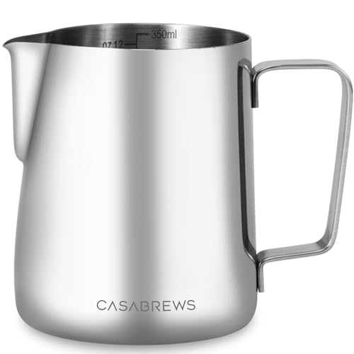 CASABREWS CASMP350 Milk Frothing Pitcher, Stainless Steel Steaming Pitcher with Sharp Spout, 350ml (12oz) Milk Frother Cup for Cappuccino or Latte Art, Espresso Machine Accessories for Baris