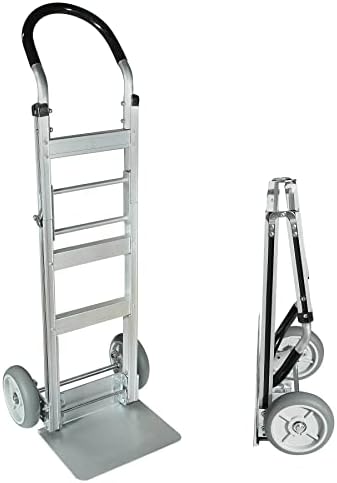HaulPro Fully Assembled Foldable Hand Truck with 8" Mold-On Rubber Wheels – Horizontal Loop Handle. 500 Lb. Capacity Dolly for Travel, Moving and Office Use | 14 X 7.5 Extruded Aluminum Nose Plate