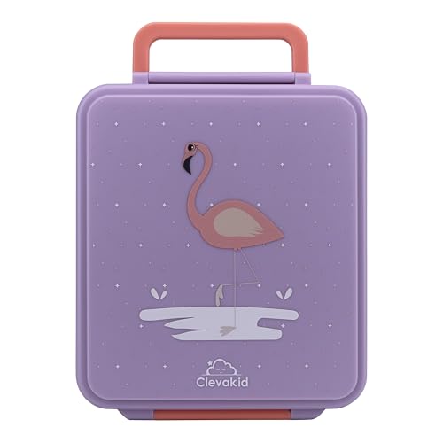 Image of Bento Mega Lunch Box, carrying handle - 4 No-Mix Compartments | Microwave & Dishwasher Safe | for Adult, Preschool, School 1600ML, OZ (Purple Light ClevaMingoo Friend)
