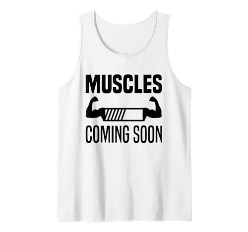 Installing Muscles Coming Soon Please Wait Funny Workout Gym Tank Top