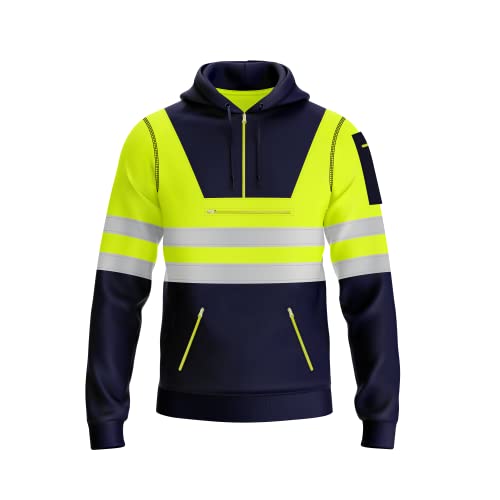 Tendencia babz Sudadera con Capucha de Alta Visibilidad para Hombre Trabajo de Seguridad Sudadera con Capucha Amarilla/Naranja con Cinta Reflectante Sudadera de Alta Visibilidad con múltiples bolsill