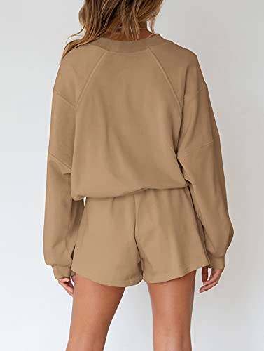 Image of MEROKEETY Women's 2023 Fall Oversized Batwing Sleeve Lounge Sets Casual Top and Shorts 2 Piece Outfits Sweatsuit