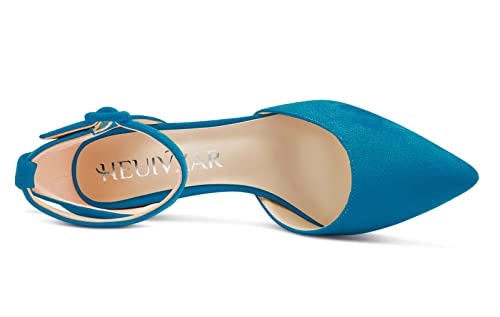 HEUIVZAR Women Pumps Pointed Toe Block Chunky High Heel Ankle Strap Two-Piece Dress Shoes Classic Wedding Suede 4 Inch4