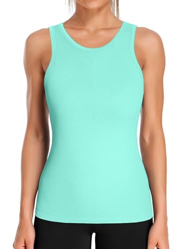 Image of ATTRACO Ribflex Workout Tank Tops for Women Seamless Full Length Gym Tops Athletic Yoga Top Built in Bra