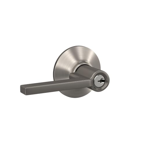 Image of SCHLAGE Latitude Keyed Entry Door Handle, Reversible, Satin Nickel | Keyed entry lever door handle with turn-button lock, Easy to install, Certified security & durability, Universal fit, 2 keys