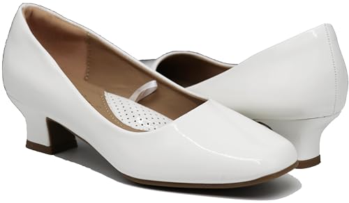 Enzo Romeo Antica02 Women's Wide Width Sling Back Low Heeled Pumps Sandals Shoes (8 Wide US, White/Pt (09))