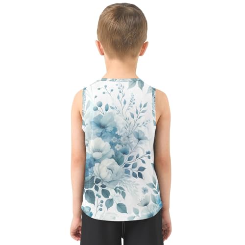 susiyo Chinoiserie Light Blue Flowers Boys Sleeveless Tank Top Girls Athletic T Shirt3