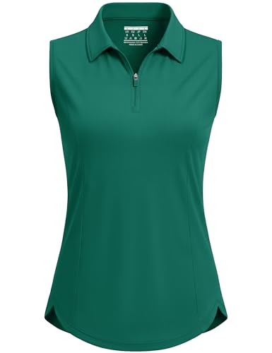 Image of MAGCOMSEN Womens Golf Shirts Sleeveless 1 /4 Zip Collared Polo Shirt UPF 50+ Quick Dry Workout Tank Tops Tennis
