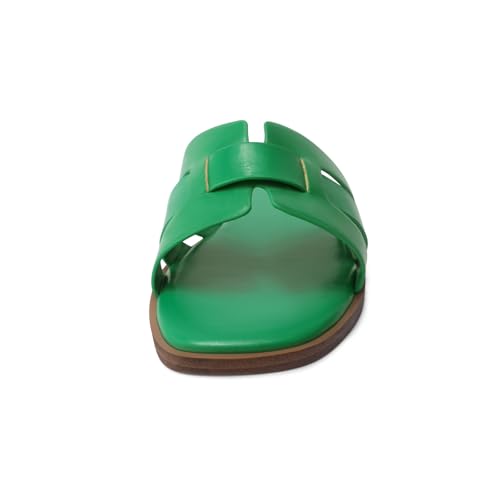 Image of Flat Sandals for Women Comfortable Slip On Dressy Summer Leather Slides with Square Open Toe