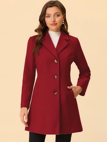Image of Allegra K Womens Winter Elegant Pea Coat 2026 Single Breasted Long Overcoat | Notch Lapel Collar, Warm, Work Office Trench Coats,Outwear Outfit