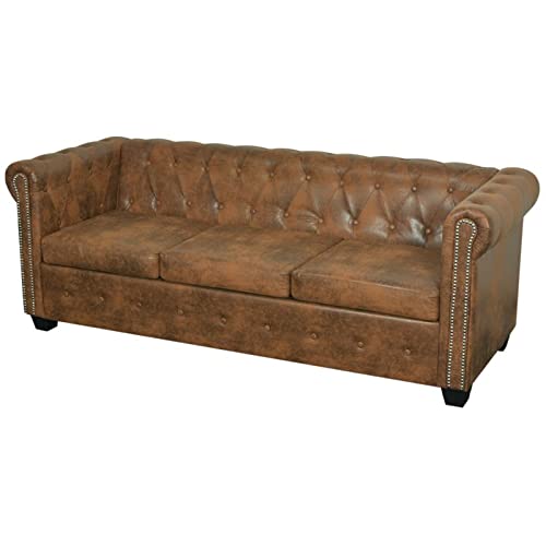 IKAYAA Sofá Chesterfield 3 Plazas con Respaldo Sofá de Salon de Cuero Sintético Sofá Chaise Longue Moderno para Salon Oficina