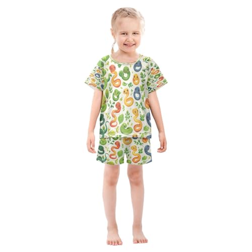 Pajama Sets Short Sleeve Cute Colorful Snake Pattern Soft Cotton Summer Sleepwear 2 Piece PJS Size 5-14T4