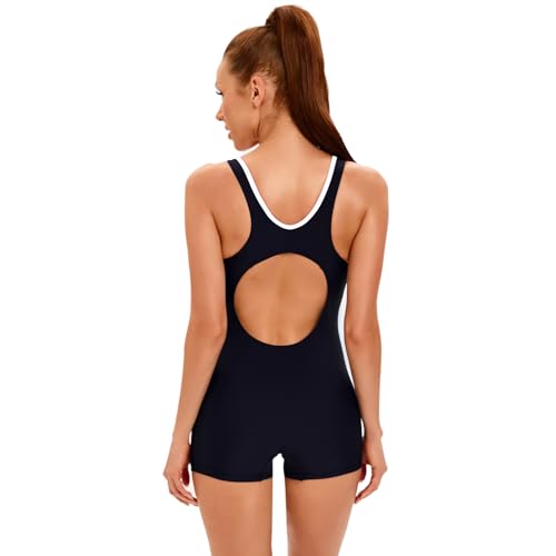 Women's Swimming Suit Tummy Control One Piece Swimsuit Modest Junior Boyleg Bathing Suit3
