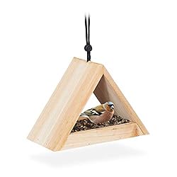 Relaxdays Comedero de pájaros, para Colgar, Natura...: Para colgar: casita para pájaros con cuerda para colgar; alto x ancho x fondo de 16 x 23,5 x 12 cm Para aves salvajes: pajarera para llenar con semillas y comida para pájaros; adorno de exteriores Madera de abeto: comedero hecho de madera natural par...
