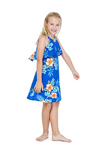 Girl Hawaiian Round Neck with Ruffle Dress in Hibiscus