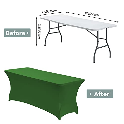Image of CWK 8FT Waterproof Stretch Spandex Table Cover for Rectangular Tables - Elastic Fitted Tablecloth for Folding Tables,Wrinkle Resistant Table Cloth for Parties, Weddings, Banquets & Events(Grass Green)