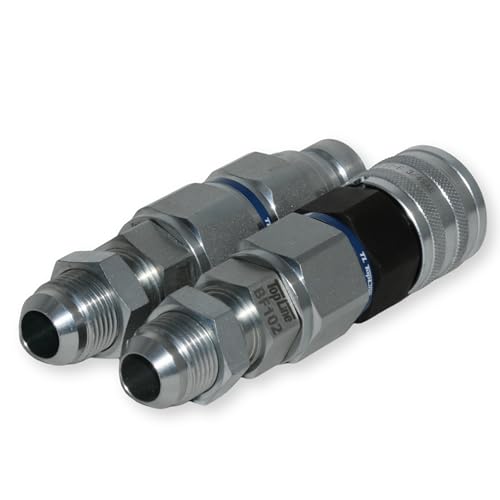 Image of #12 JIC Thread | 5 /8 inch Body High Flow Flat Face Hydraulic Quick Connect Coupler | Bulkhead Mount | Skid Steer Bobcat Attachment | ISO 16028 | Coupling Set with Dust Caps | Model TL28