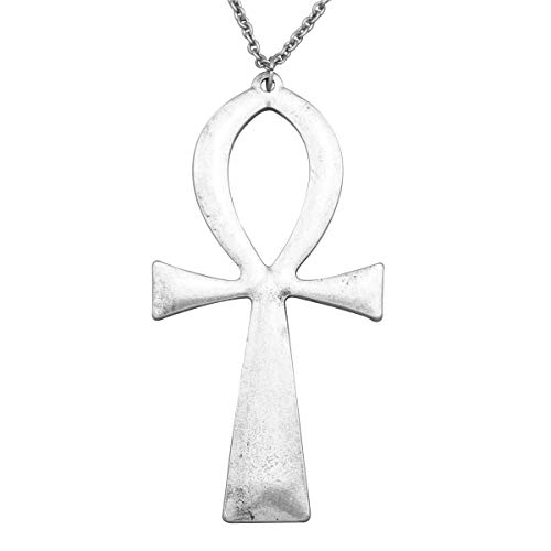 Silver Plated Q&Q Fashion Vintage Egyptian Cleopatra Symbol of Life Big Ankh Cross Pendant Long Chain Sweater Necklace,34 
