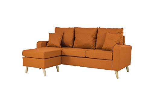 Divano Roma Furniture Middle Century Modern Linen Fabric Small Space Sectional Sofa with Reversible Chaise (Orange)