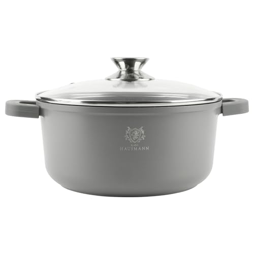 KARL HAUSMANN Topf Antihaftbeschichtet mit Deckel - 6.5L - Ø 28 cm - Rund Aluguss Kochtopf beschichtet Für alle Herdarten auch Induktion - Grau Suppentopf - Non Stick Cooking Pot - Bratentopf KARL HAUSMANN Topf Antihaftbeschichtet mit Deckel - 6.5L - Ø 28 cm - Rund Aluguss Kochtopf beschichtet Für alle Herdarten auch Induktion - Grau Suppentopf - Non Stick Cooking Pot - Bratentopf
