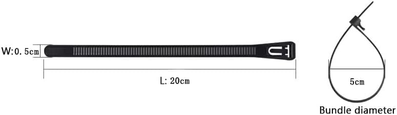 100Pcs 200mm x 5mm Reusable Cable Ties Heavy Duty Black Zip Ties for Cable Management Indoor, Outdoor, Home, Garden, Office and DIY - Image 2
