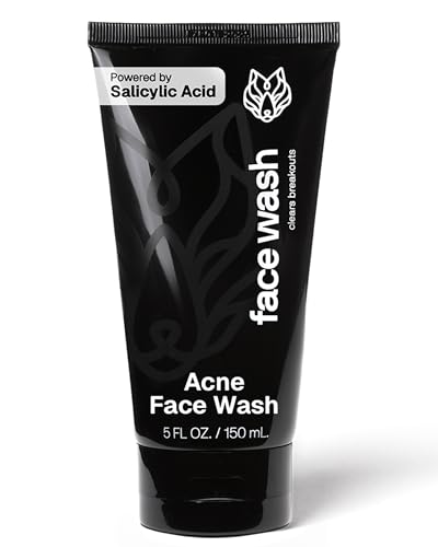 Black Wolf Salicylic Acid Acne Face Wash for Men - Charcoal Facial Cleanser & Exfoliator for Oily...
