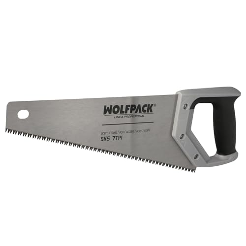 WOLFPACK LINEA PROFESIONAL Serrucho Carpintero Bimaterial 350 mm. / 14' Acero SK5 Triple Afilado Sierra Carpintero, Serrucho Carpinteria, Sierra Costilla