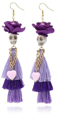 Artlunar Halloween Earring for Women, Funny Skeleton Rose Handmade Tassel Earrings Party Festival Jewelry Gift Fashion Accessories