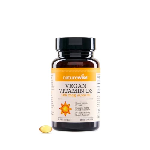 NatureWise Vegan Vitamin D3 5000iu (125 mcg) D3 from Lichen - Supports Immune Muscle Bone Health - High Absorption with Organic Cold-Pressed Olive Oil - Non-GMO - 60 Softgels[2-Month Supply]