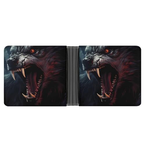 Werewolf with His Tongue Out Funny Men's Slim Bifold Wallet with Multiple Card Slots Front Pocket Purse